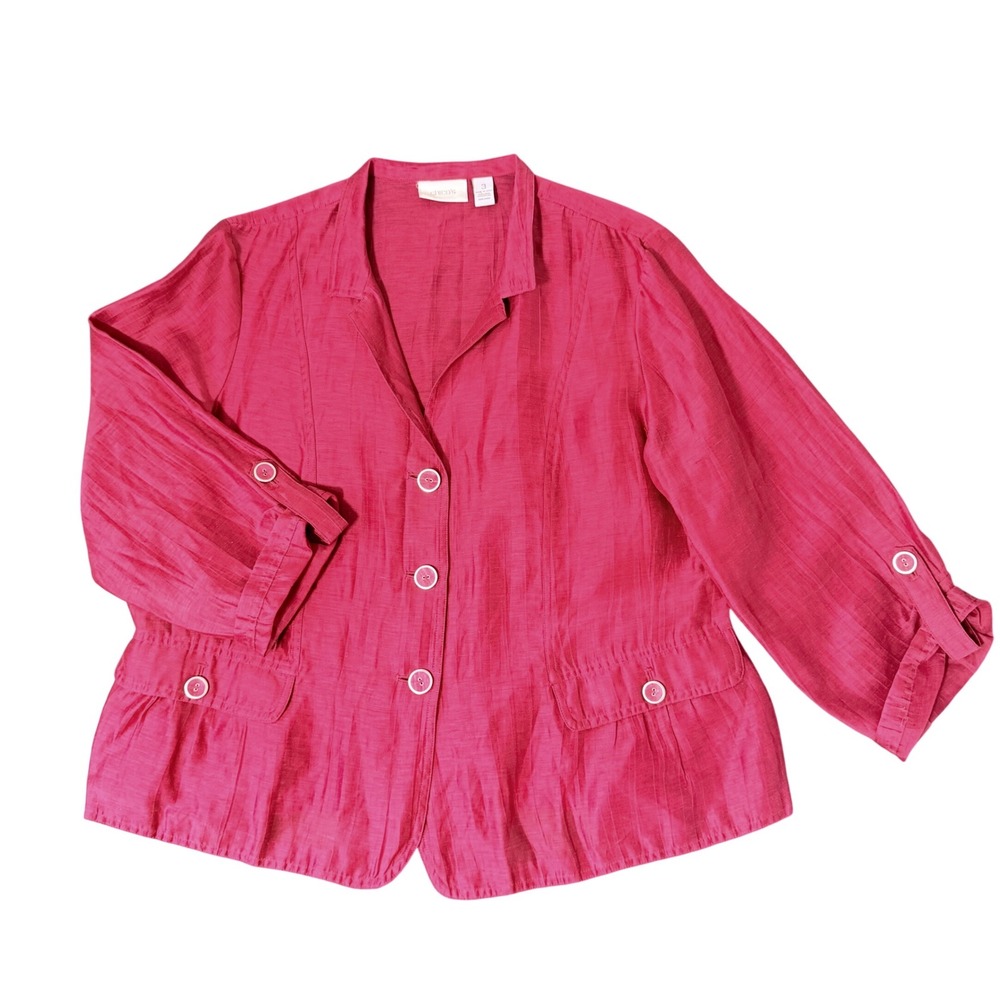 Chicos Bright Summer Linen Blend Lightweight‎ Jacket (3/XL/16) Fuchsia Blazer